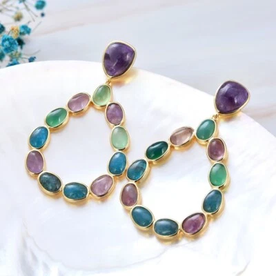 Pendientes colgantes de ágata apatita amatista lágrima natural para regalos de dama Foto 1 de 4