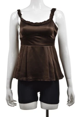 Blusa Camisa Nanette Lepore Mujer Top Talla 2 Marrón Sólida Sin Mangas Seda Informal Foto 1 de 4