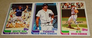 1982 Topps 3-Card Uncut BLANK BACK Panel - Kirk Gibson Steve Trout Brian Kingman