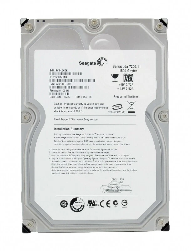 ST31500341AS 9JU138-302 Hard Drive 1.5Tb 3.5 SATAII - Image 1 of 1