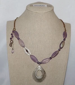 Silpada Sterling Silver Amethyst Pearl Teardrop Pendant Silk Cord Necklace N2015 - Picture 1 of 6