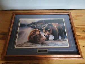 Daniel Renn Pierce ""BEAR CUB BATTLE"" gerahmter & mattierter Druck ~ SIGNIERT ~ - Bild 1 von 8