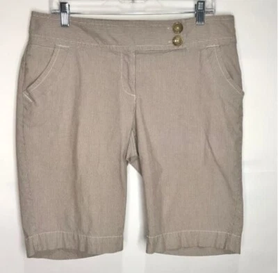 The Limited Woman’s Shorts sz 12 Beige Stripes Double Button Waist Mid Rise - Imagem 1 de 4