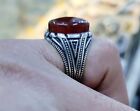 Rare 925 sterling Silver ring Natural Indian Agate Aqeeq عقيق كبدي هندي