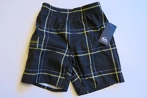 Quiksilver Toddler Boy's Board Shorts Swim Trunks Black Plaid 2T Mesh Lined - Picture 1 of 5