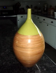 Vase Flasche Bambus bedeckt grün - 13" TOYO - VIETNAM - Bild 1 von 6