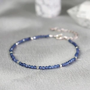 Minimalist Women Bracelet Sapphire 2mm Bead Healing Crystal Elegant Jewelry Gift - Picture 1 of 6