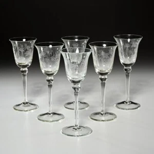 SET OF (6) VINTAGE COLONY "LILY OF THE VALLEY" FLORAL ENGRAVED GLASSES, 6.75" - Picture 1 of 9