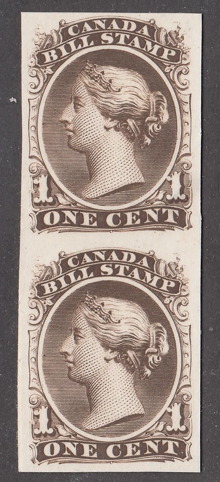 Canada Revenue FB18 Federal Bill Stamp Trial Colour Proof Vertical Pair - Brown Foto 1 de 1
