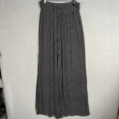 Calça Zara Preta Bolinhas Larga Baggy Palazzo Perna Cordão Boho XS - Imagem 1 de 4