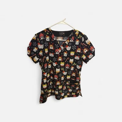 Sanibel Scrubs Cat And Dogs Christmas Scrub Top XS - Image 1 of 4