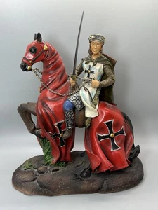 Mittelalter Kreuzritter Ritter auf Pferd Figur Germanisches Kreuz Resin Statue 29 cm - Bild 1 von 24