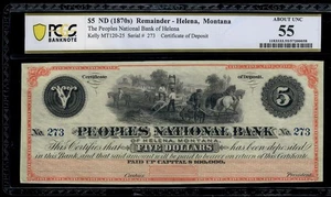1870s $5 Peoples National Bank of Helena, Montana Remainder PCGS 55 AU - Picture 1 of 3