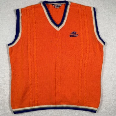 90’s Vintage Orange Blue GUESS Sport USA Sleeveless Sweater Vest  XL - Image 1 of 4