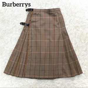BURBERRY 90s Vintage Pleated Wrap Long Skirt Belt Check Flared Brown from Japan - Bild 1 von 16