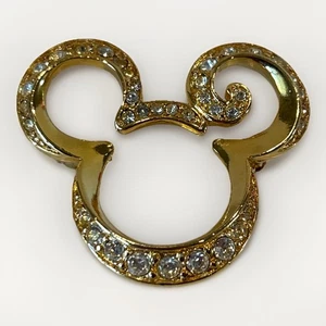 Mickey Mouse Head Brooch Gold-tone Rhinestone Signed Disney - Picture 1 of 3