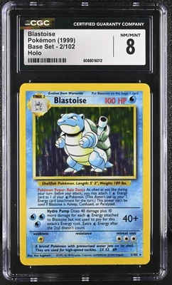 CGC 8 Blastoise 1999 Base Set 2/102 Holo Pokemon Card - Image 1 of 2