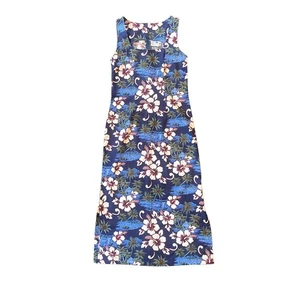 Vintage Blue Hawaiian XSMALL Muumuu Dress - Hibiscus and Palm Tree Print - Picture 1 of 5