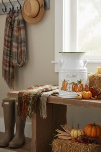 Dankbare Kürbisse Metall Milchkanne Herbst Herbst Haus Erntedank Tischdeko - Bild 1 von 5