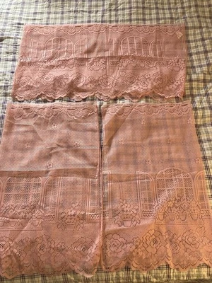 Cortinas de encaje rosa claro y cenefa-flores-30" W X 23" L-núcleo de cabaña- Foto 1 de 3