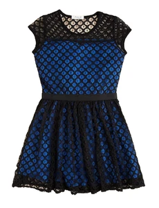 Pinc Premium Girls Cap Sleeve Lace Dress Black-Royal MEDIUM - Picture 1 of 1