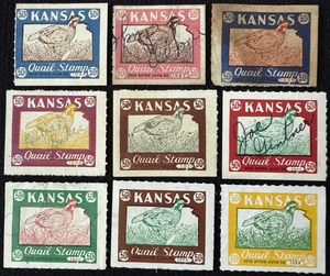 1944-55 US Kansas Quail Hunting Stamps Unused And Used - Picture 1 of 10