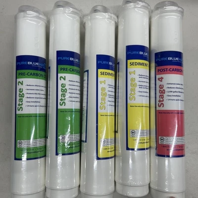 5 Pure Blue H20 Reverse Osmosis Filters Stage 1 Sediment 2 Pre Carbon CTO 4 Post - Image 1 of 4
