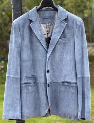 NWT Men’s John Varvatos Goat Suede Jacket In Blue Pond Size 52. Retail $2,298 - Image 1 of 4