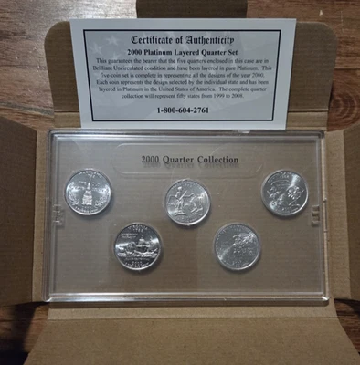 Juego de cuartos de estado de prueba de platino 2000 con certificado de autenticidad y caja original Foto 1 de 3