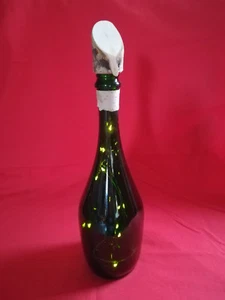 Flaschenlampe - grün Sekt Flasche Lampe, 10 LED, 2 Knopfzellen 3V, Birkenstopfen - Bild 1 von 4
