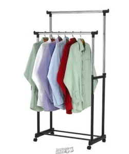 Sunbeam-Double Garment Rack Black/Chrome Has Two 32" Chrome Hanging Bars - Picture 1 of 2