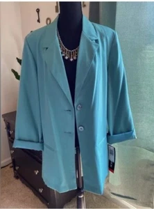 NWT, Sag Harbor Teal Lightweight Relaxed Fit Machine Washable Blazer, Sz. 14 - Picture 1 of 12