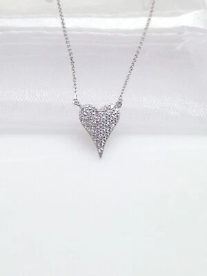 Collar Corazón Pave Cz Plata de Ley 925 Pequeño Corazón Colgante 13mm/0.51" 15-17" Foto 1 de 4