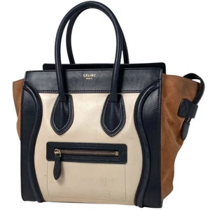 CELINE Luggage Micro Shopper Tote Bag Hand Bag Leather Suede USED Auth #S2145 - Picture 1 of 6