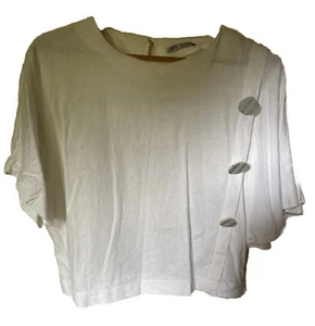 NEW ZARA White Casual Cotton Short Sleeve Blouse Top Size Medium - Picture 1 of 9
