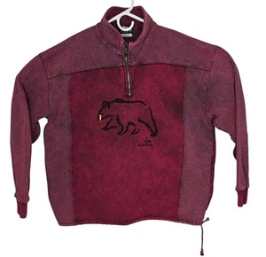 Vintage English Bay Sportswear Canada 1/4 Zip Pullover Alaska Bear Mens M Maroon - Picture 1 of 9