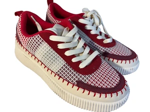 LUCKY STEP Platform Sneakers Women's Size 8.5 - Red/Cream Knit Woven Pattern NEW - Picture 1 of 14