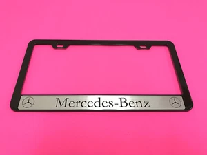 1xMERCEDESHalo - BLACK Powder Coated Metal License Plate Frame w/Screwcap14-17 - Picture 1 of 3