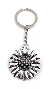 Portachiavi Girasole Fiore Argento Metallo Ciondolo Fascino - Foto 1 di 5
