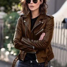 Ladies Motorcycle Leather Jackets Women Zipper Slim Fit Black Biker Outwear Coat