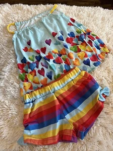 Rainbow Hearts & Stripes Sunshine Swing Shorts Set Size 6 - Picture 1 of 6