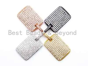 CZ Micro Pave Rectangle Pendant/Charm, Cubic Zirconia Pendant, Pave Dog Tag, - Picture 1 of 6