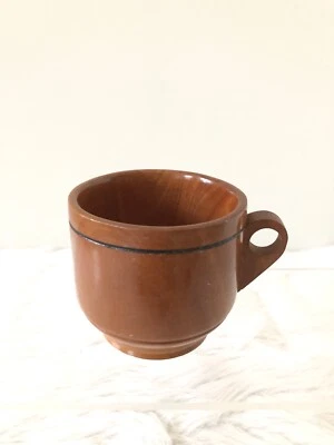 Taza de té y platillo de madera natural primitivo hecho a mano bebida vino leche taza de café Foto 1 de 4