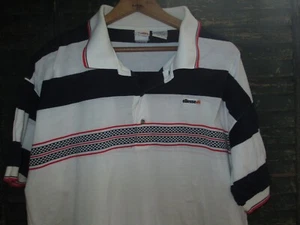 ELLESSE Vtg 1980's 1990s original Stripe Polo fred T Shirt Tennis perry Sz 7 L - Picture 1 of 8