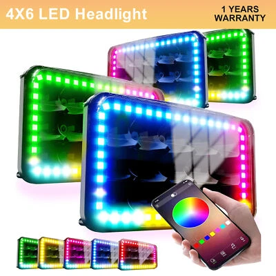 4件装4X6 LED大灯高低密封光束带RGB光环H4651 H4656前照灯 — 第 1/4 张图片