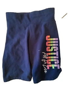 Justice Girls Gym Bike Shorts Navy Blue Rainbow 'All for Love' Elastic Waist S - Picture 1 of 4