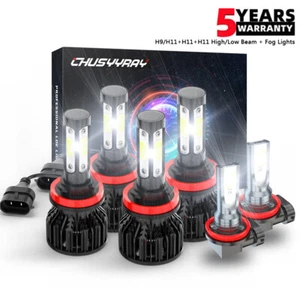 H9 H11 H11 Combo LED Headlight High&Low+Fog Light Bulbs Kit Super Bright White - Picture 1 of 16