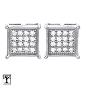 Men's Iced Silver Plated Micro Pave 7 mm Square Screw Back Earrings BE 013 S - Picture 1 of 4