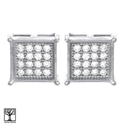 Men's Iced Silver Plated Micro Pave 7 mm Square Screw Back Earrings BE 013 S - Image 1 of 4