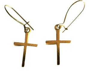 Cross Earrings, Golden - Picture 1 of 3
